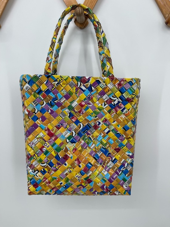 Hand Crafted Handbags - Hand Crafted Multicolor Candy Wrapper Woven Tote Bag